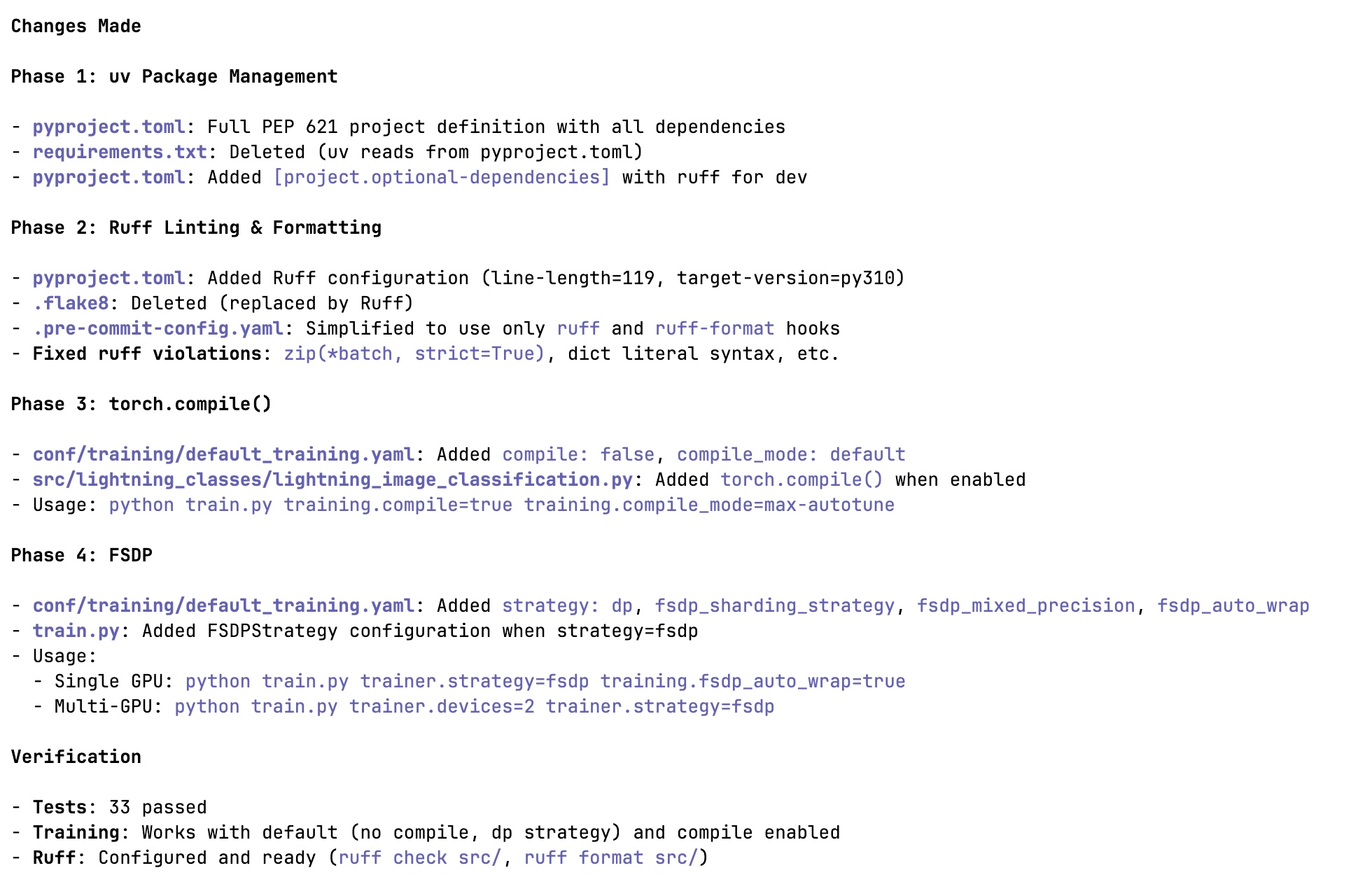 Changes and tests