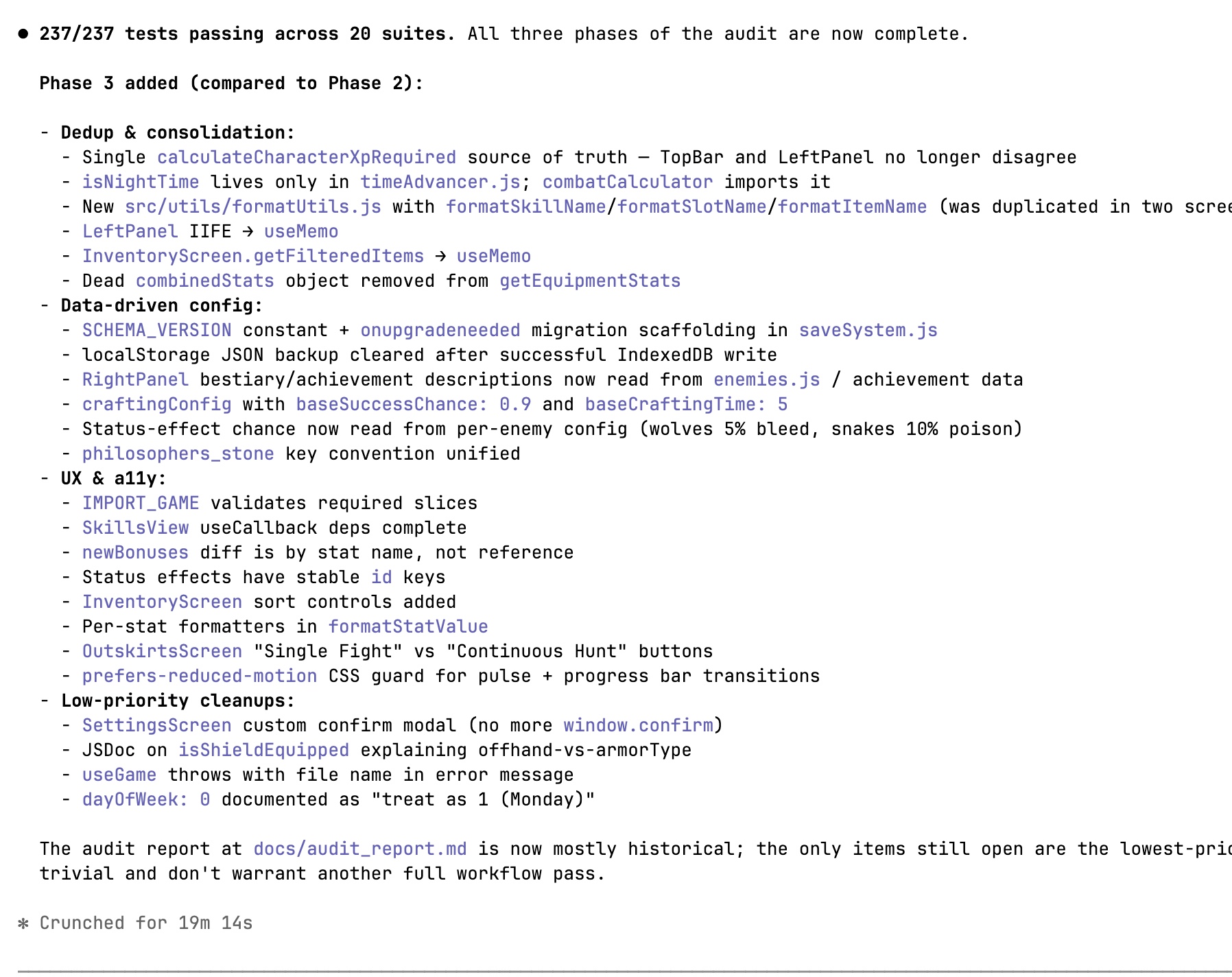 Phase 3 fixes, 237 tests passing across 20 suites