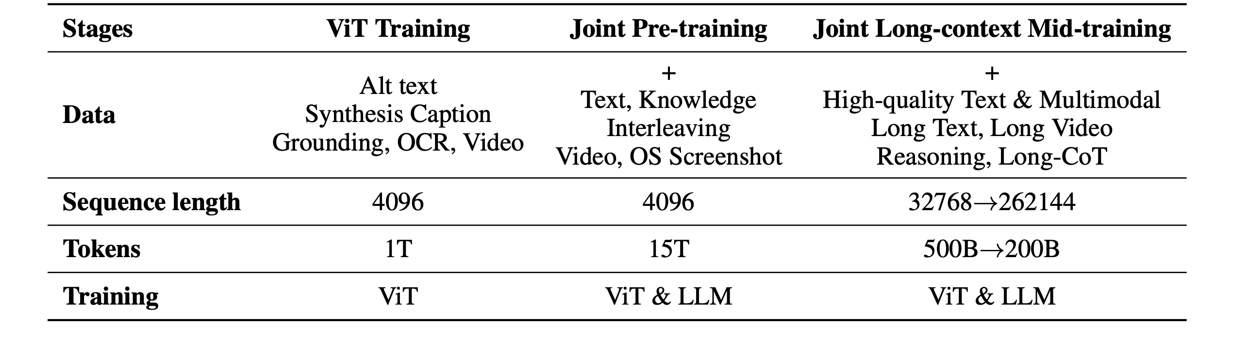 Overview of training stages