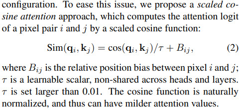 Scaled cosine attention